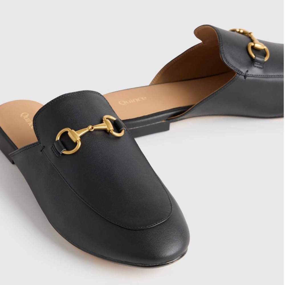 Quince Black Leather Horsebit Mules